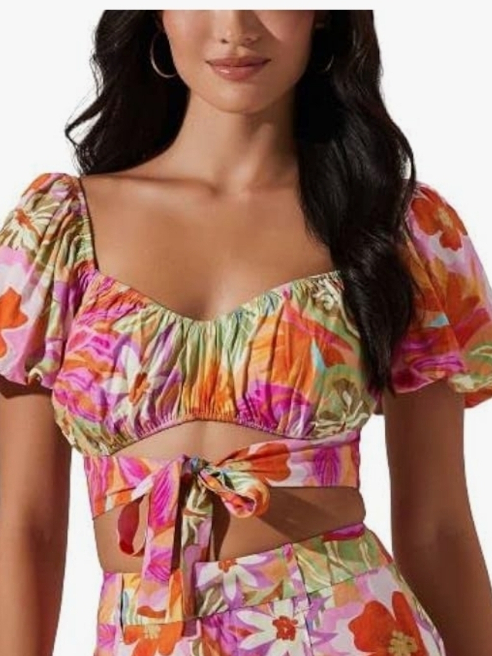 Astr The Label Women's Kerry Top Floral Sunset Linen Blend Crop Top Resortwear S